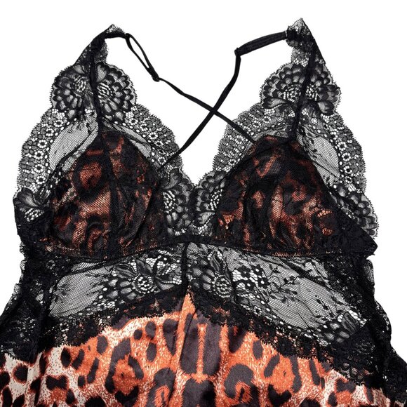 NWT Frederick's of Hollywood Leopard Print Satin Lace Cami Short Set SZ S Sexy - Picture 5 of 12